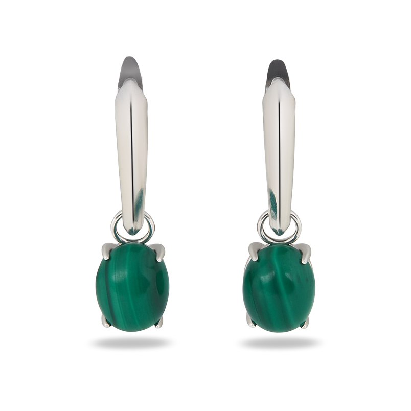 Серьги малахит Конго (серебро 925 пр. родир. бел.)