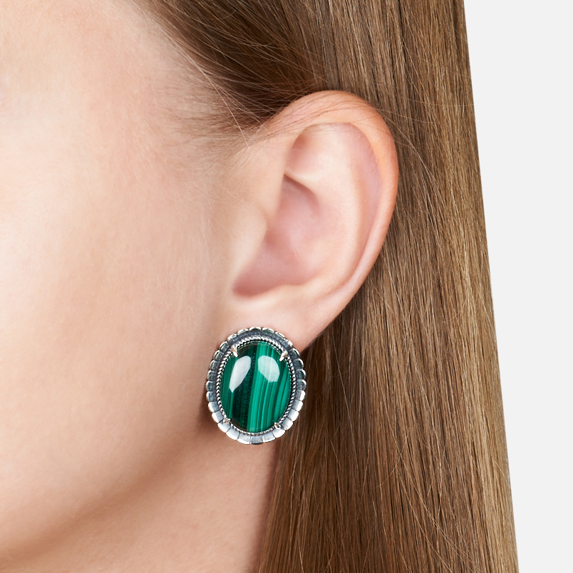 Серьги малахит Конго (серебро 925 пр. оксидир. родир. бел.)