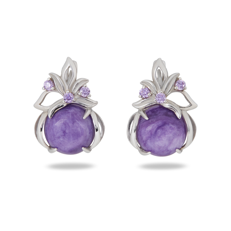 Серьги чароит Россия (серебро 925 пр. родир. бел.)