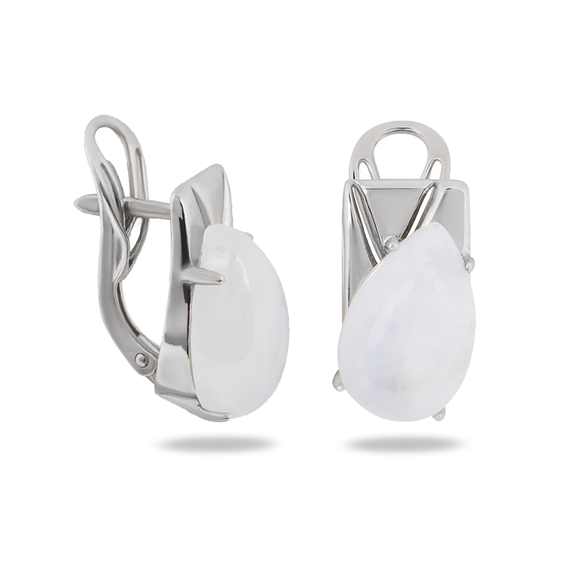 Серьги лунный камень (адуляр) Индия (серебро 925 пр. родир. бел.)