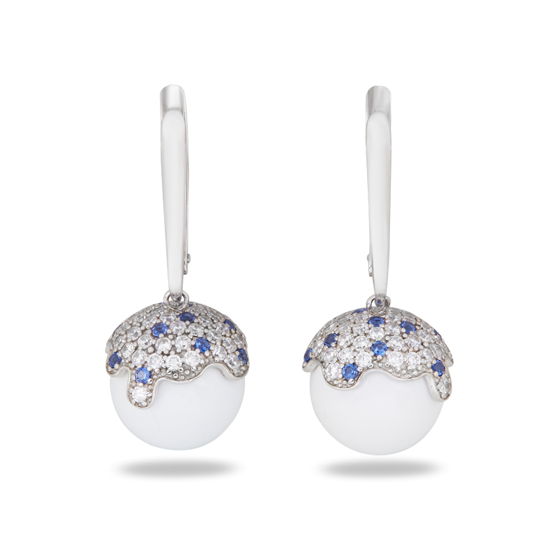 Серьги агат белый Индия (серебро 925 пр. родир. бел.)