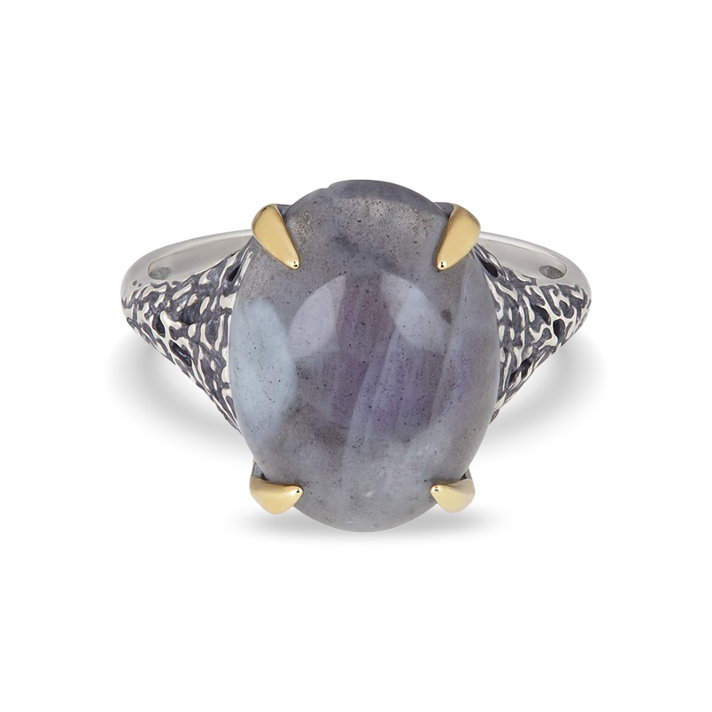 Кольцо лабрадор Мадагаскар (серебро 925 пр. оксидир., позолота) размер 19