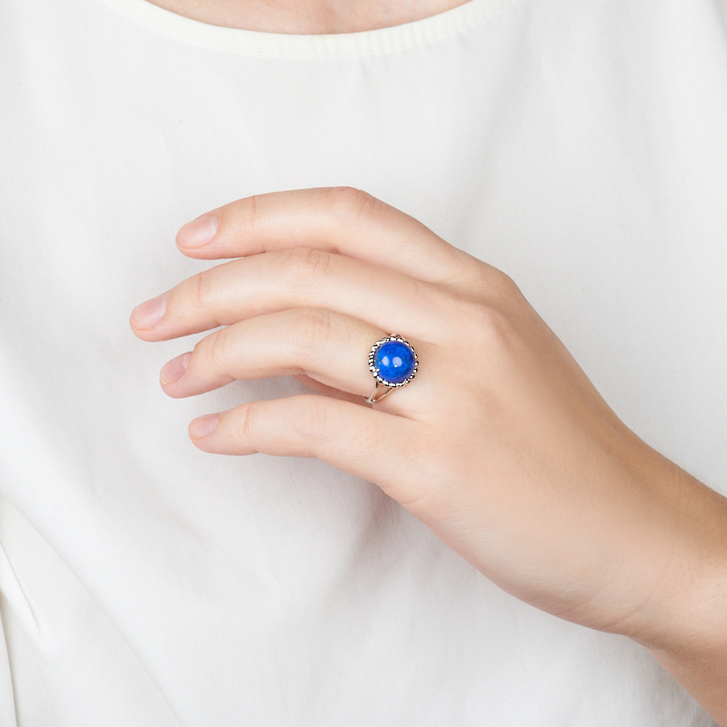 Кольцо лазурит Афганистан (серебро 925 пр. родир. бел.) размер 18