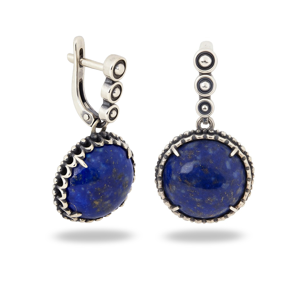 Серьги лазурит Афганистан (серебро 925 пр. оксидир.)