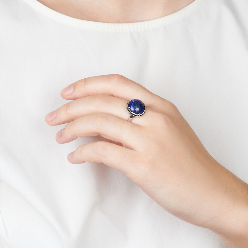 Кольцо лазурит Афганистан (серебро 925 пр. оксидир.) размер 21