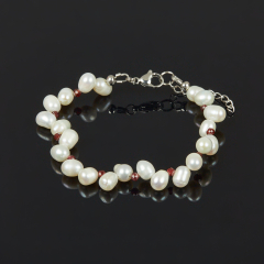 Браслет жемчуг белый Гонконг (сталь хир.) 3 мм 16 см (+3 см)