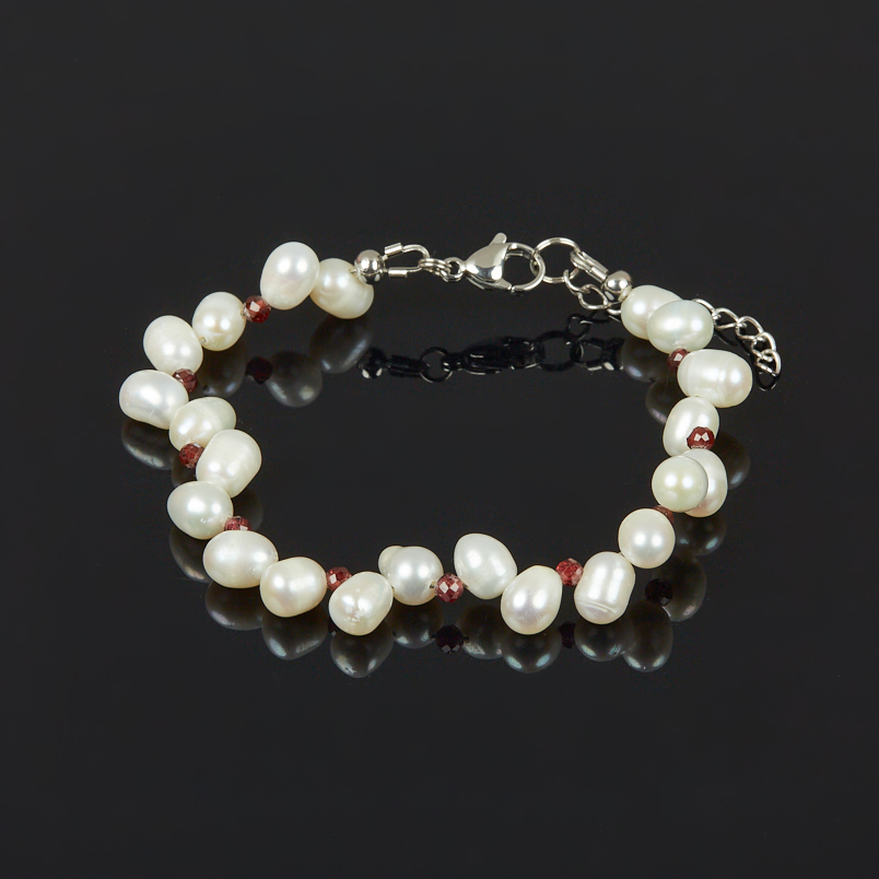 Браслет жемчуг белый Гонконг (сталь хир.) 3 мм 17 см (+3 см)