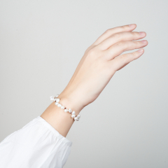 Браслет жемчуг белый Гонконг (сталь хир.) 3 мм 17 см (+3 см)