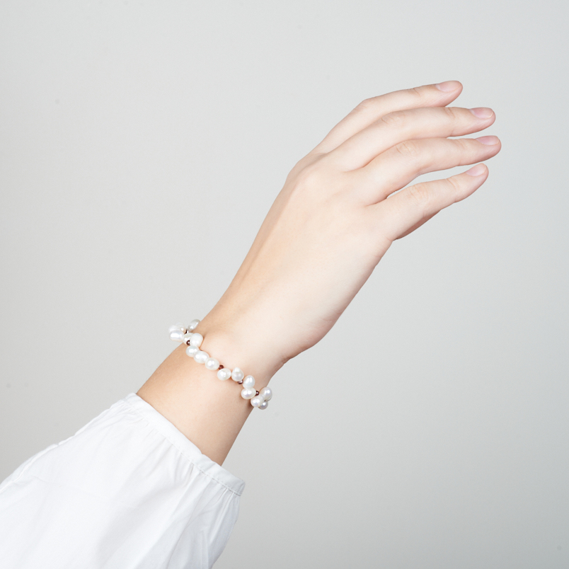 Браслет жемчуг белый Гонконг (сталь хир.) 3 мм 17 см (+3 см)