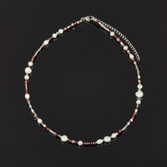 Бусы микс гематит, гранат, жемчуг (сталь хир.) 42 см (+7 см)