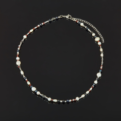 Бусы микс гематит, гранат, жемчуг (сталь хир.) 42 см (+7 см)