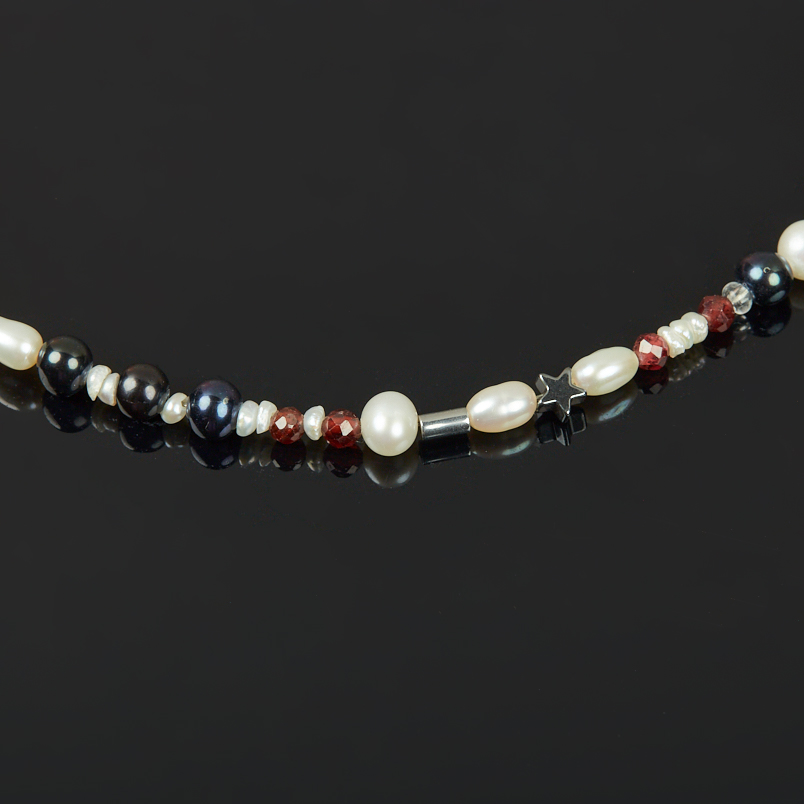 Бусы микс гематит, гранат, жемчуг (сталь хир.) 42 см (+7 см)