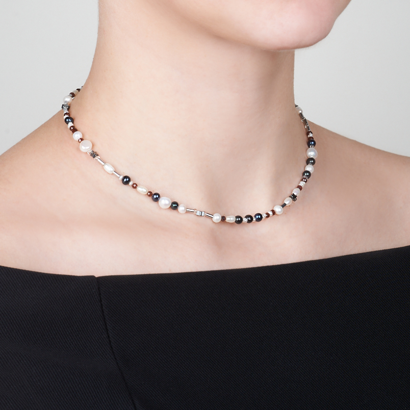 Бусы микс гематит, гранат, жемчуг (сталь хир.) 42 см (+7 см)