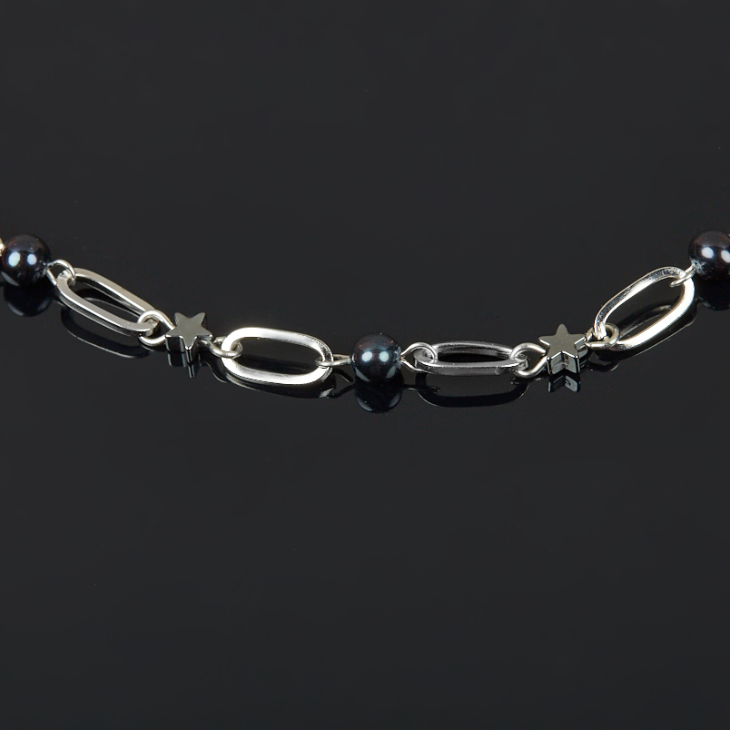 Бусы микс гематит, жемчуг (сталь хир.) 42 см (+7 см)