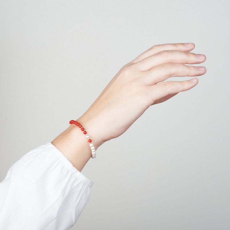 Браслет микс жемчуг, коралл (сталь хир.) 16 см (+3 см)