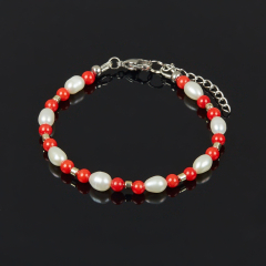 Браслет микс гематит, жемчуг, коралл (сталь хир.) 16 см (+3 см)