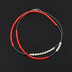 Бусы микс гематит, жемчуг, коралл (сталь хир.) длинные 78 см