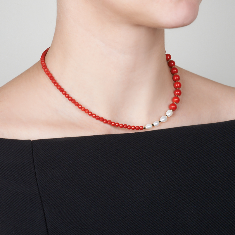 Бусы коралл красный Индонезия (сталь хир.) 43 см (+7 см)