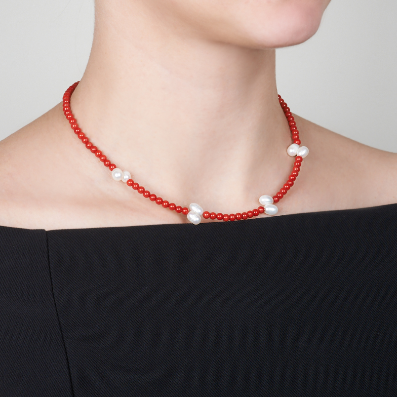 Бусы коралл красный Индонезия (сталь хир.) 4 мм 42 см (+7 см)