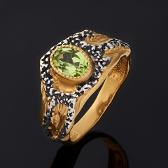 Кольцо хризолит США (серебро 925 пр. позолота, родир. бел.) огранка размер 18