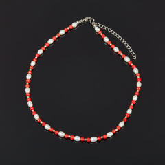 Бусы микс гематит, жемчуг, коралл (сталь хир.) 42 см (+7 см)