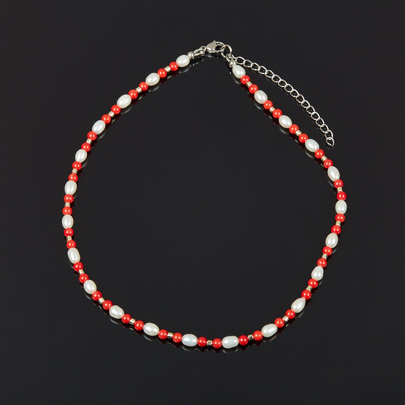 Бусы микс гематит, жемчуг, коралл (сталь хир.) 42 см (+7 см)