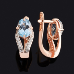 Серьги топаз голубой Бразилия (серебро 925 пр. позолота) огранка