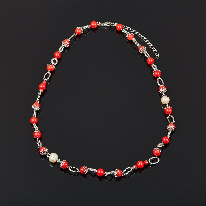 Бусы коралл красный Индонезия (сталь хир.) 7 мм 54 см (+7 см)