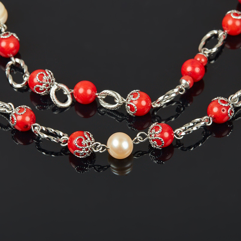 Бусы коралл красный Индонезия (сталь хир.) 7 мм 54 см (+7 см)