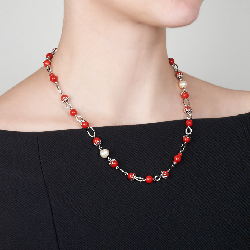 Бусы коралл красный Индонезия (сталь хир.) 7 мм 54 см (+7 см)