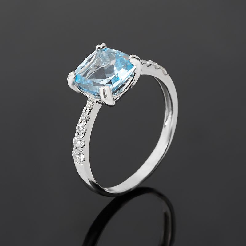 Кольцо топаз голубой Бразилия (серебро 925 пр. родир. бел.) огранка размер 17,5