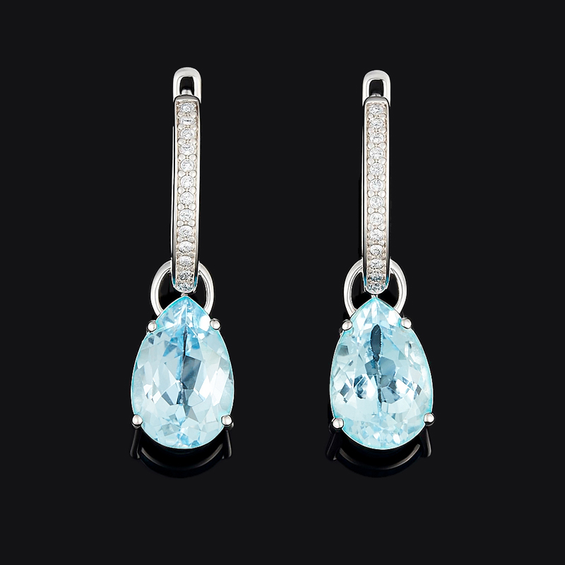 Серьги топаз голубой Бразилия (серебро 925 пр. родир. бел.) огранка