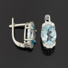 Серьги топаз голубой Бразилия (серебро 925 пр. родир. бел.) огранка