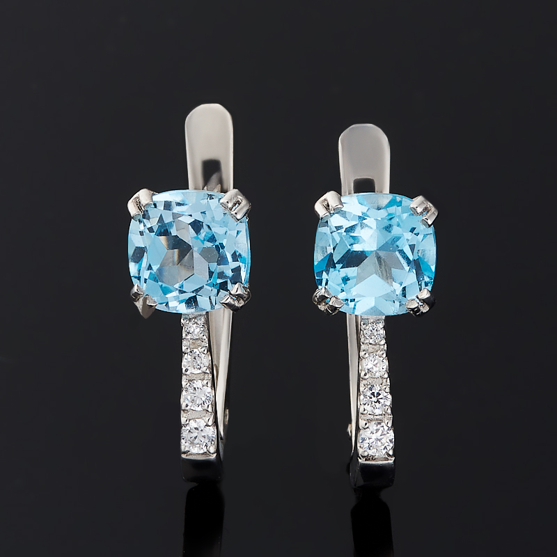 Серьги топаз голубой Бразилия (серебро 925 пр. родир. бел.) огранка