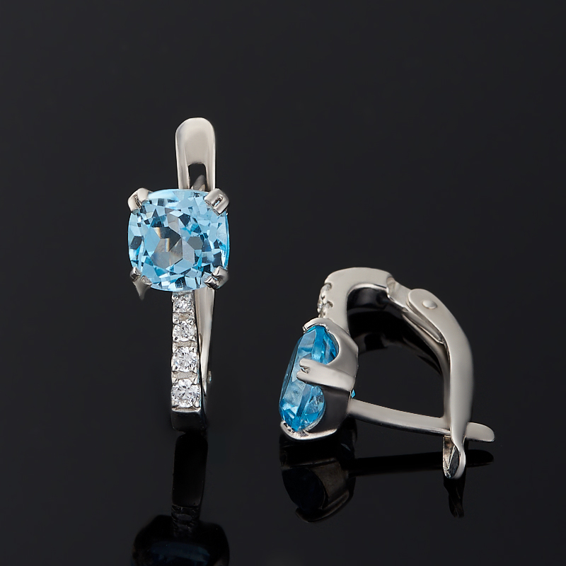 Серьги топаз голубой Бразилия (серебро 925 пр. родир. бел.) огранка
