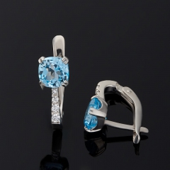 Серьги топаз голубой Бразилия огранка (серебро 925 пр. родир. бел.)