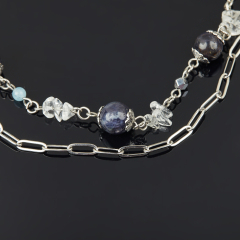 Бусы микс аквамарин, гематит, горный хрусталь (сталь хир.) (цепочка) длинные 94 см