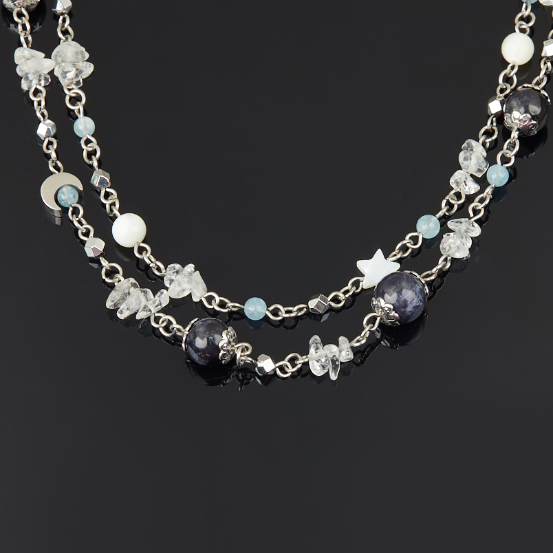 Бусы микс аквамарин, гематит, горный хрусталь (сталь хир.) (цепочка) длинные 94 см