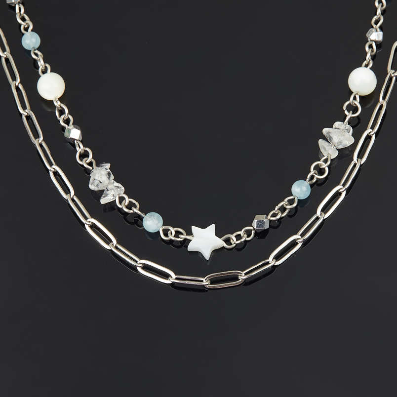 Бусы микс аквамарин, гематит, горный хрусталь (сталь хир.) (цепочка) длинные 94 см