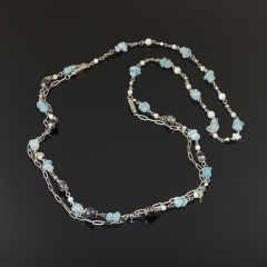 Бусы микс аквамарин, гематит, иолит (кордиерит) (сталь хир.) (цепочка) длинные 94 см