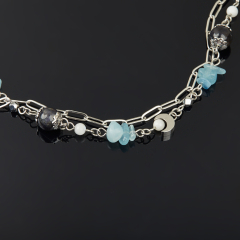 Бусы микс аквамарин, гематит, иолит (кордиерит) (сталь хир.) (цепочка) длинные 94 см