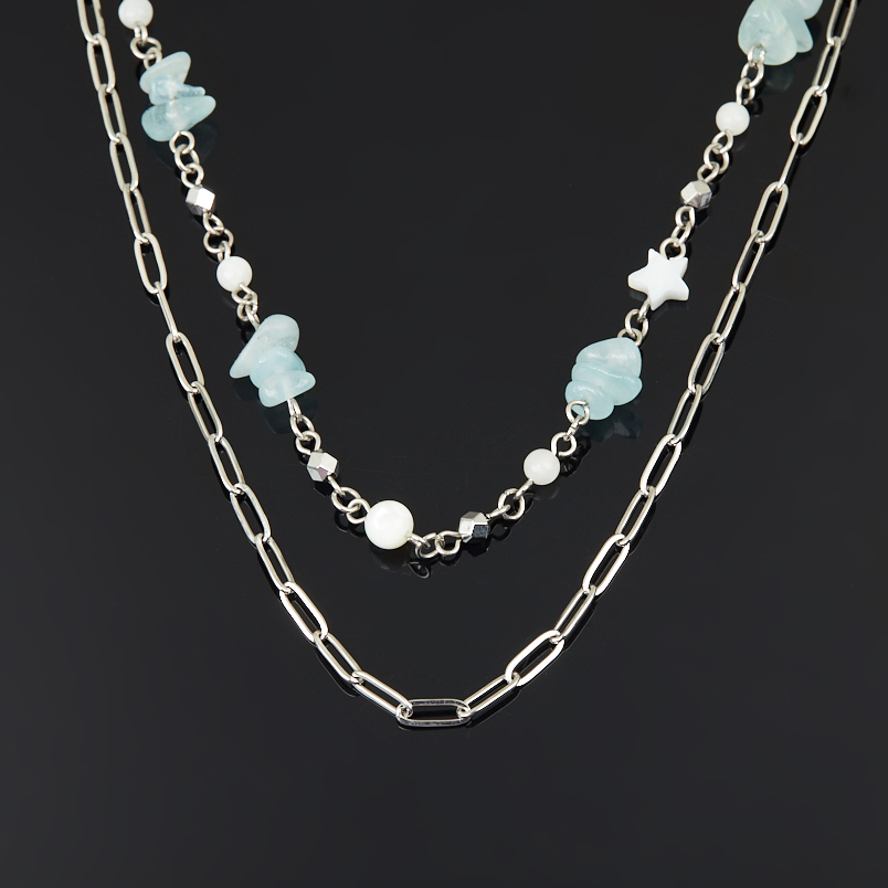 Бусы микс аквамарин, гематит, иолит (кордиерит) (сталь хир.) (цепочка) длинные 94&nbsp;см