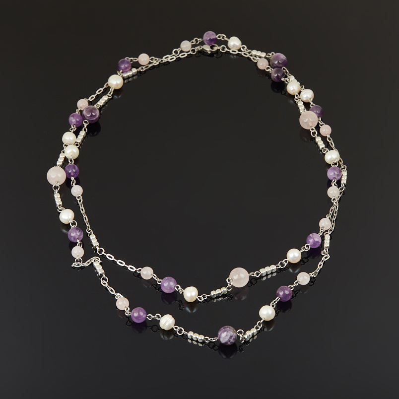 Бусы микс аметист, гематит, жемчуг (сталь хир.) (цепочка) длинные 126 см