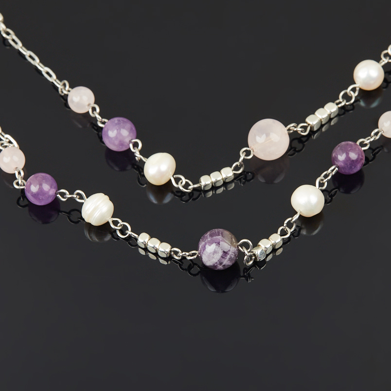 Бусы микс аметист, гематит, жемчуг (сталь хир.) (цепочка) длинные 126 см