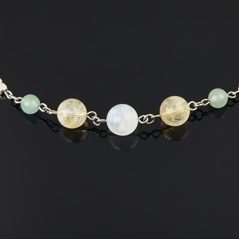 Бусы микс авантюрин, гематит, лунный камень (сталь хир.) 55 см (+7 см)