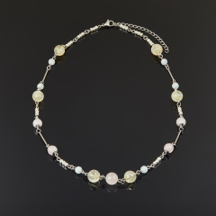 Бусы микс аквамарин, гематит, розовый кварц (сталь хир.) 55 см (+7 см)