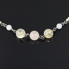 Бусы микс аквамарин, гематит, розовый кварц (сталь хир.) 55 см (+7 см)