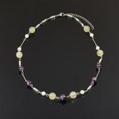 Бусы микс аметист, гематит, перламутр (сталь хир.) 55 см (+7 см)