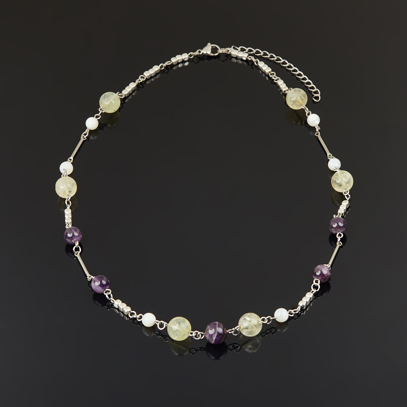 Бусы микс аметист, гематит, перламутр (сталь хир.) 55 см (+7 см)