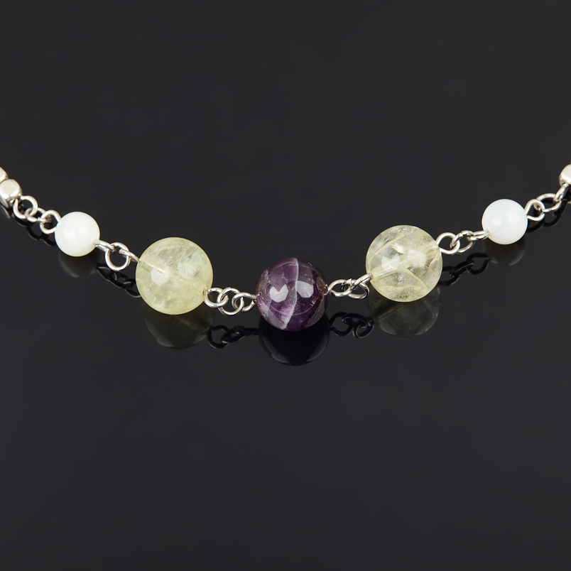 Бусы микс аметист, гематит, перламутр (сталь хир.) 55 см (+7 см)